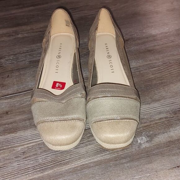 Karen Scott Caroline mesh side tan summer night out wedge Sz 8.5 - Picture 2 of 8